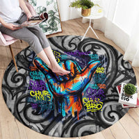 Chur Bro Shaka Sign Round Carpet New Zealand Koru Colorful Graffiti Splash