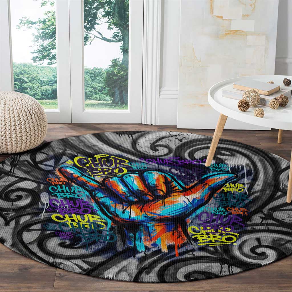 Chur Bro Shaka Sign Round Carpet New Zealand Koru Colorful Graffiti Splash