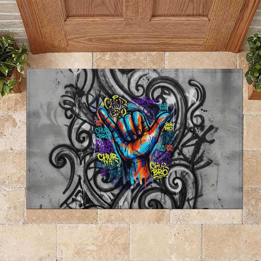 Chur Bro Shaka Sign Rubber Doormat New Zealand Koru Colorful Graffiti Splash