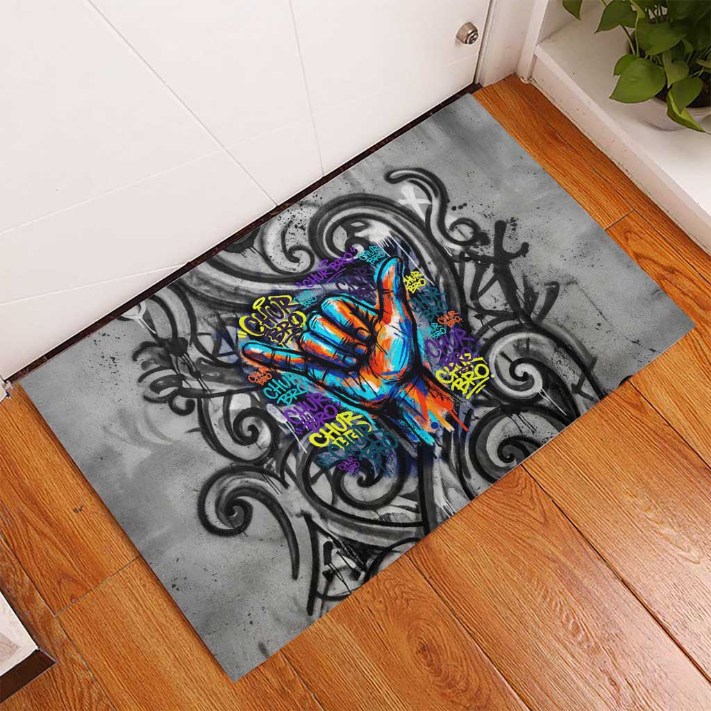 Chur Bro Shaka Sign Rubber Doormat New Zealand Koru Colorful Graffiti Splash