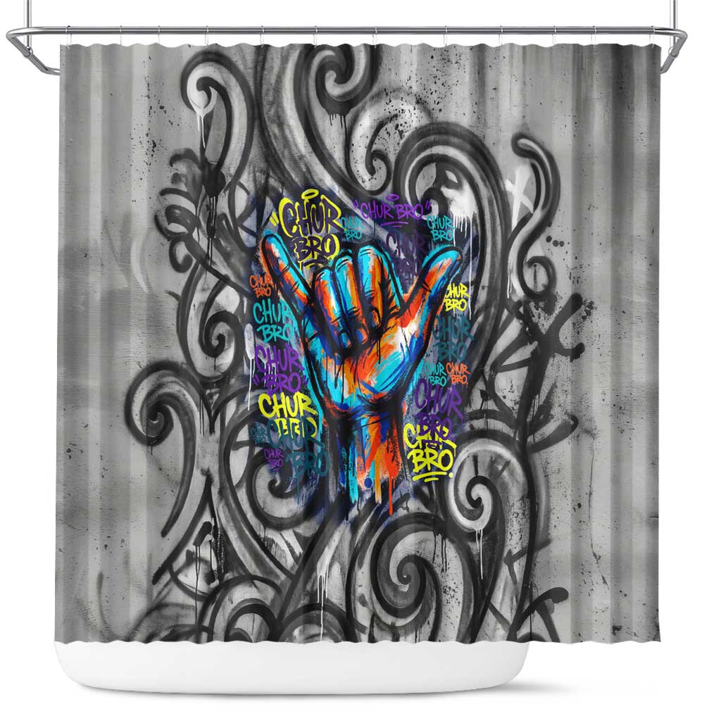 Chur Bro Shaka Sign Shower Curtain New Zealand Koru Colorful Graffiti Splash