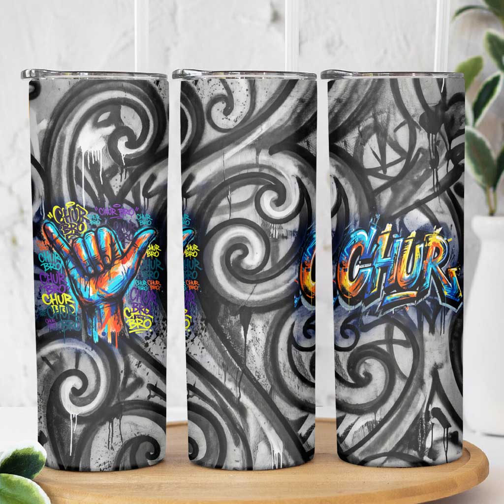 Chur Bro Shaka Sign Skinny Tumbler New Zealand Koru Colorful Graffiti Splash TS04 - Polynesian Pride