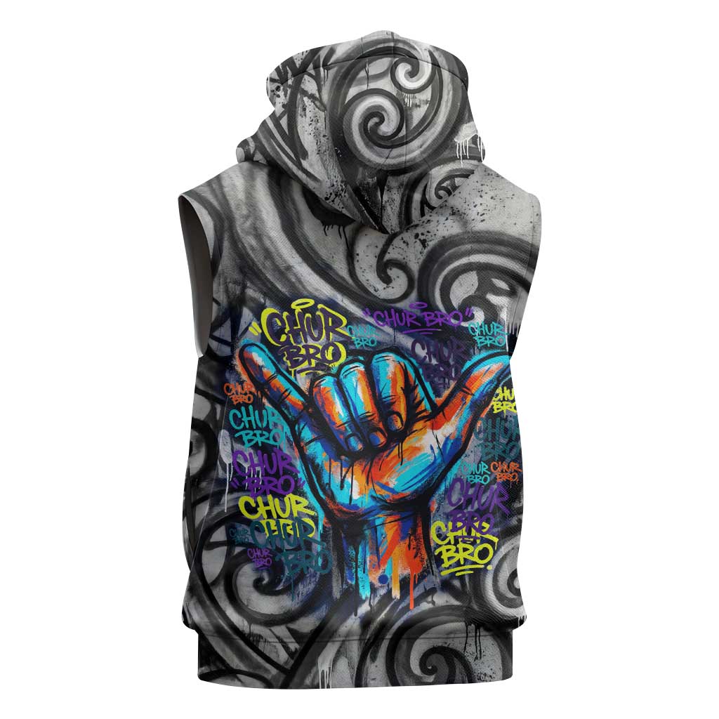 Chur Bro Shaka Sign Sleeveless Hoodie New Zealand Koru Colorful Graffiti Splash