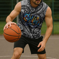 Chur Bro Shaka Sign Sleeveless Hoodie New Zealand Koru Colorful Graffiti Splash