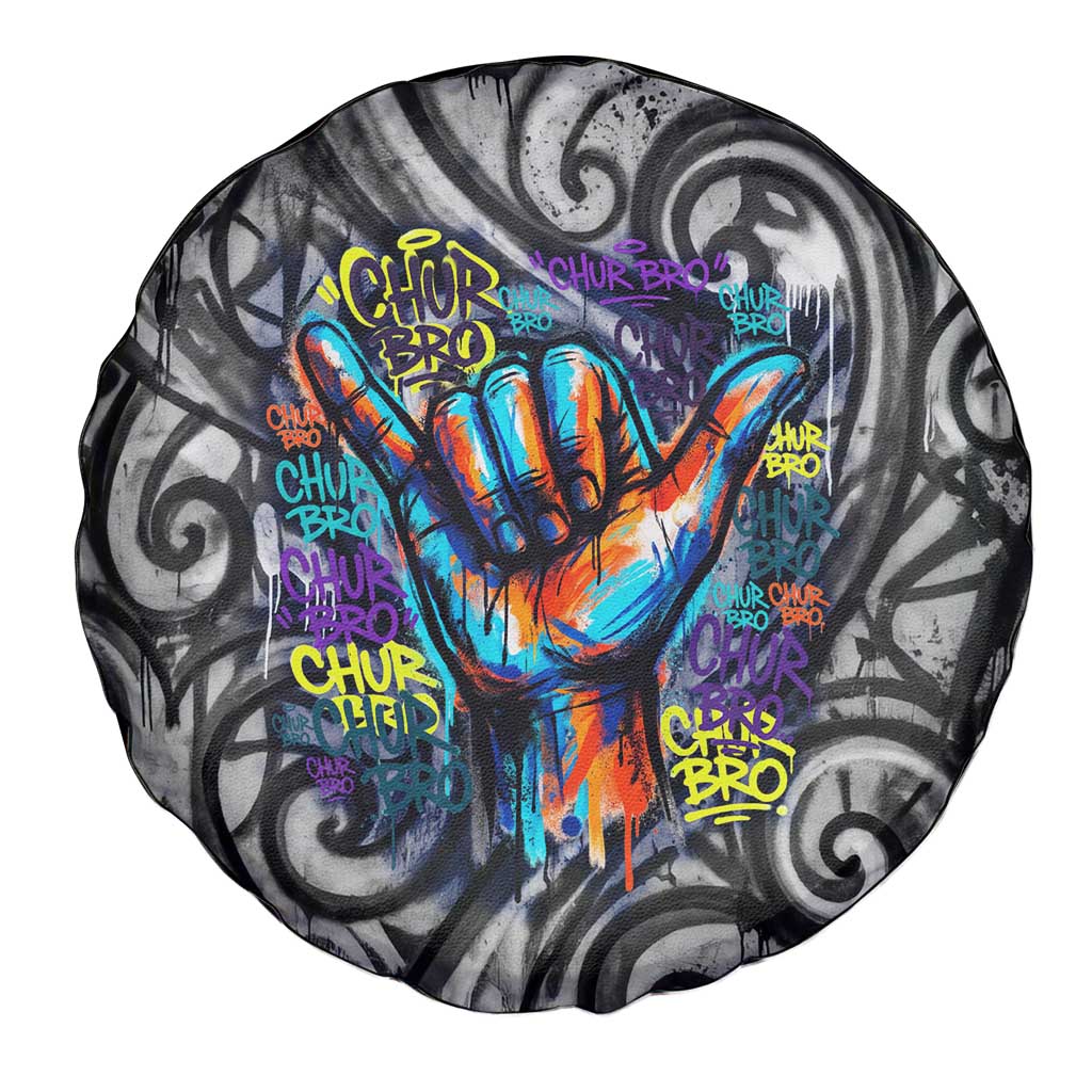 Chur Bro Shaka Sign Spare Tire Cover New Zealand Koru Colorful Graffiti Splash