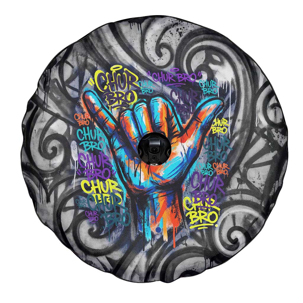 Chur Bro Shaka Sign Spare Tire Cover New Zealand Koru Colorful Graffiti Splash