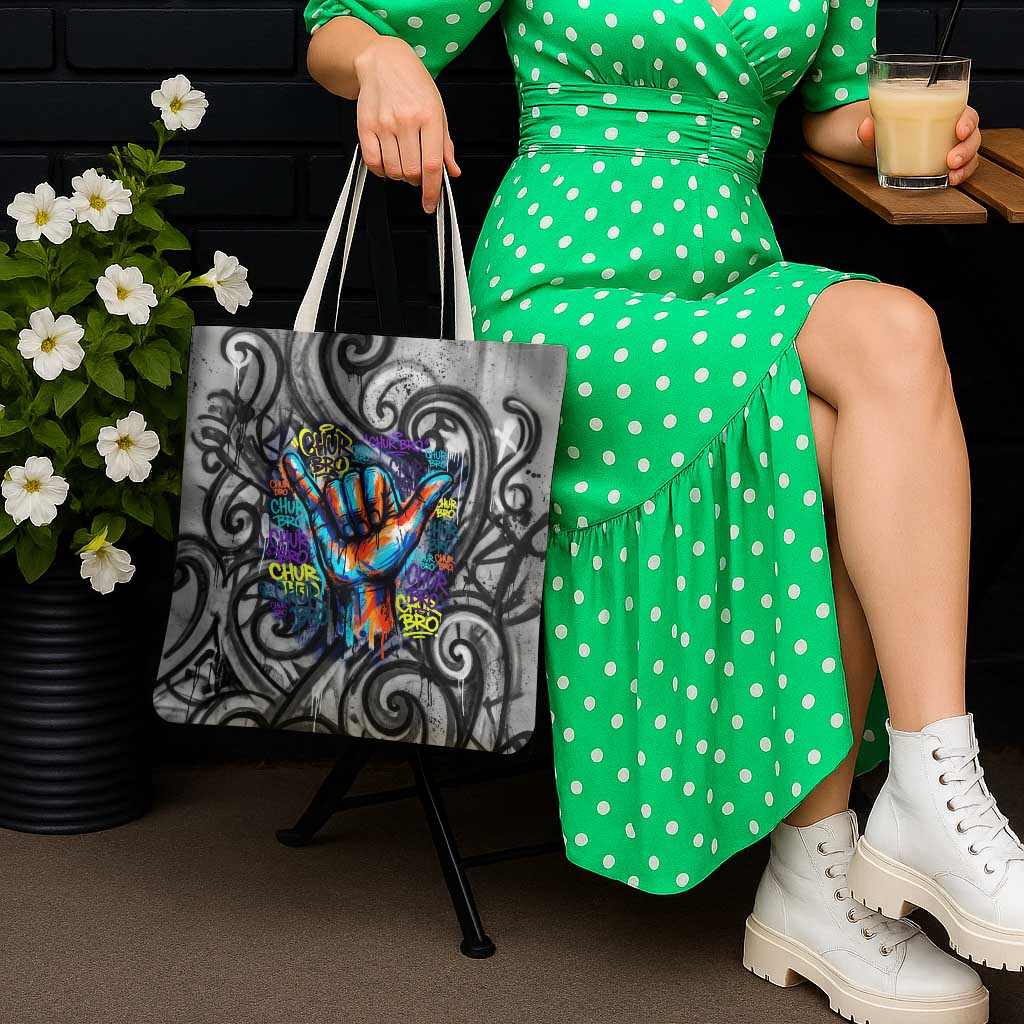 Chur Bro Shaka Sign Tote Bag New Zealand Koru Colorful Graffiti Splash TS04 - Polynesian Pride