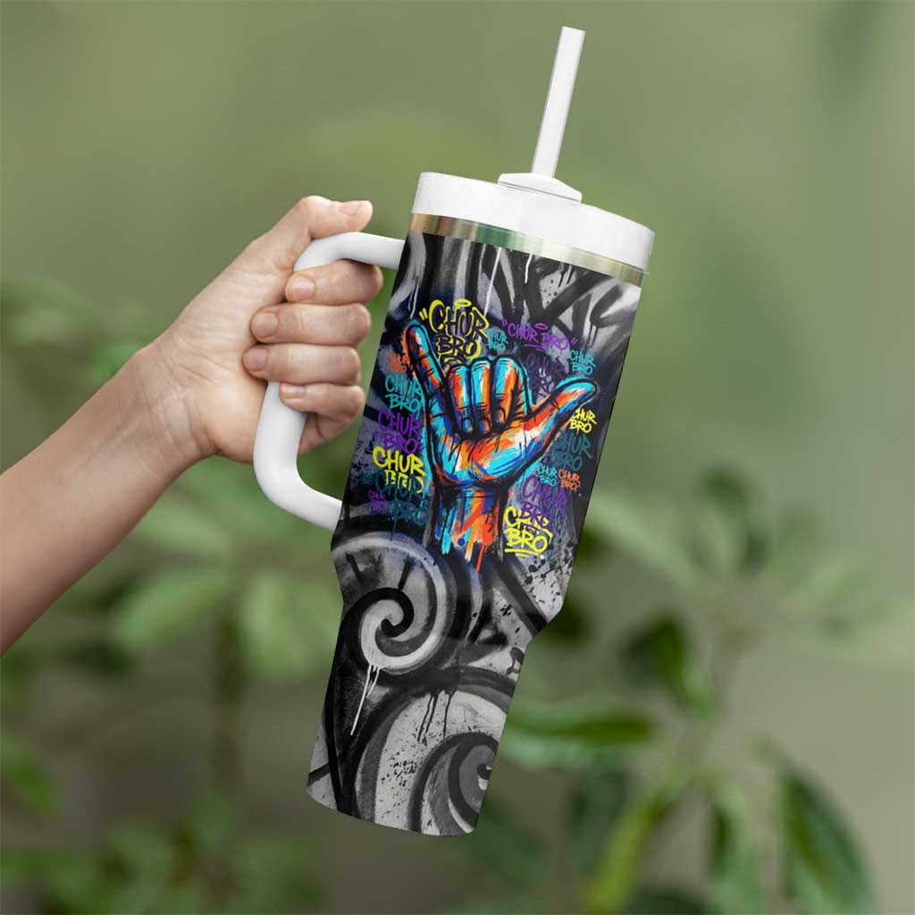 Chur Bro Shaka Sign Tumbler With Handle New Zealand Koru Colorful Graffiti Splash TS04 - Polynesian Pride