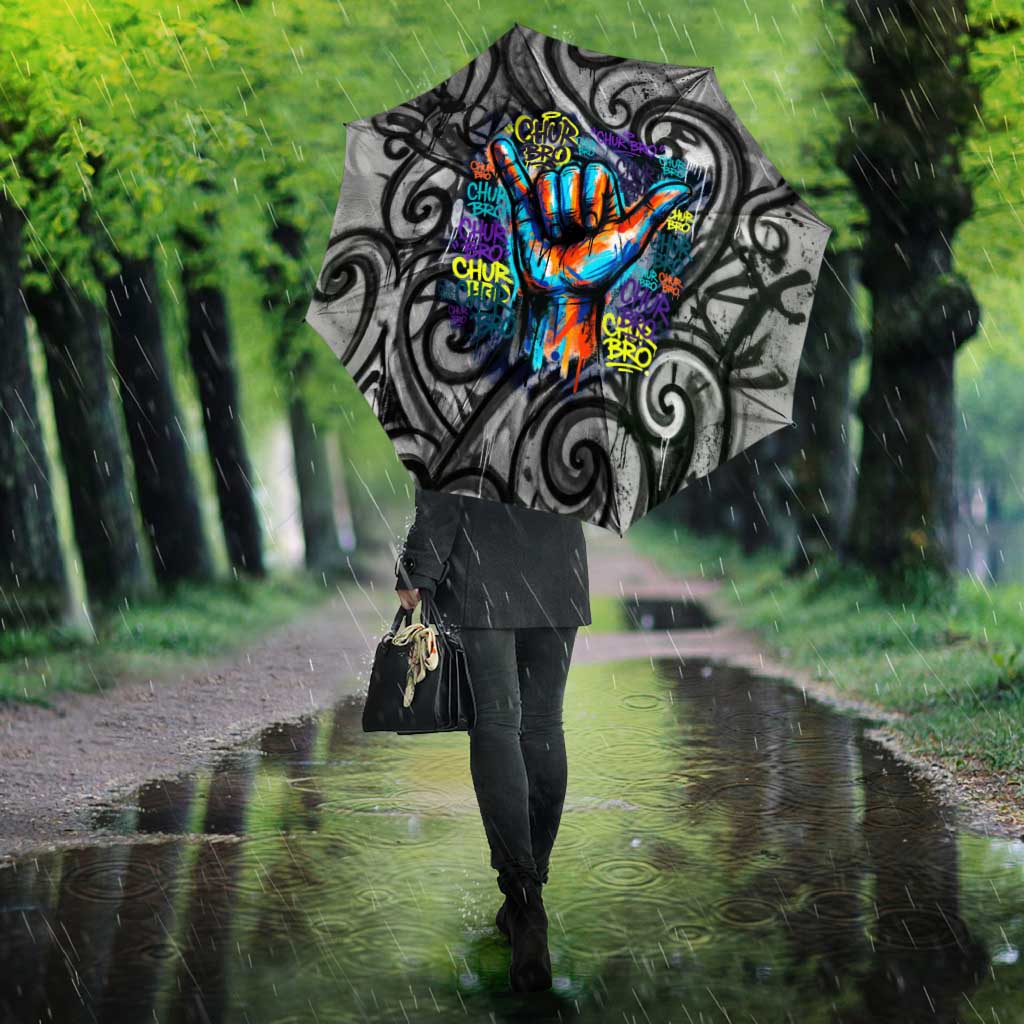 Chur Bro Shaka Sign Umbrella New Zealand Koru Colorful Graffiti Splash