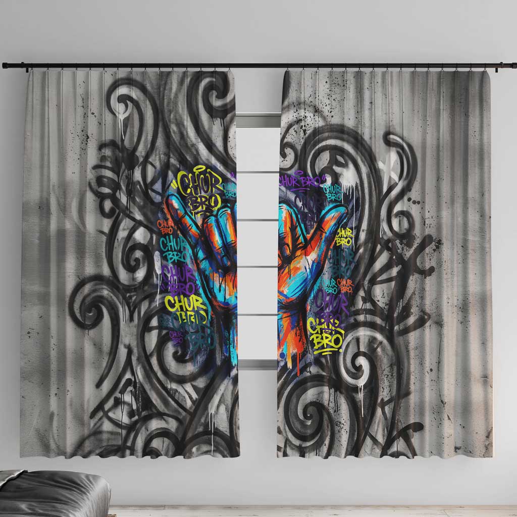 Chur Bro Shaka Sign Window Curtain New Zealand Koru Colorful Graffiti Splash