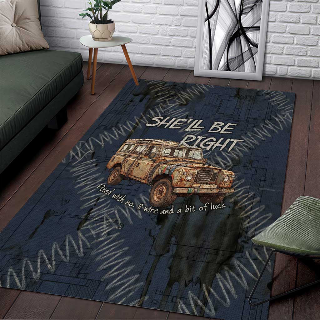 New Zealand She’ll Be Right Area Rug NZ Slang No. 8 Wire Map Pattern TS04 Navy Slate - Polynesian Pride