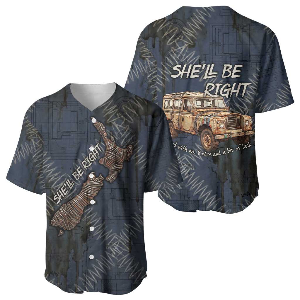 New Zealand She’ll Be Right Baseball Jersey NZ Slang No. 8 Wire Map Pattern TS04 - Polynesian Pride