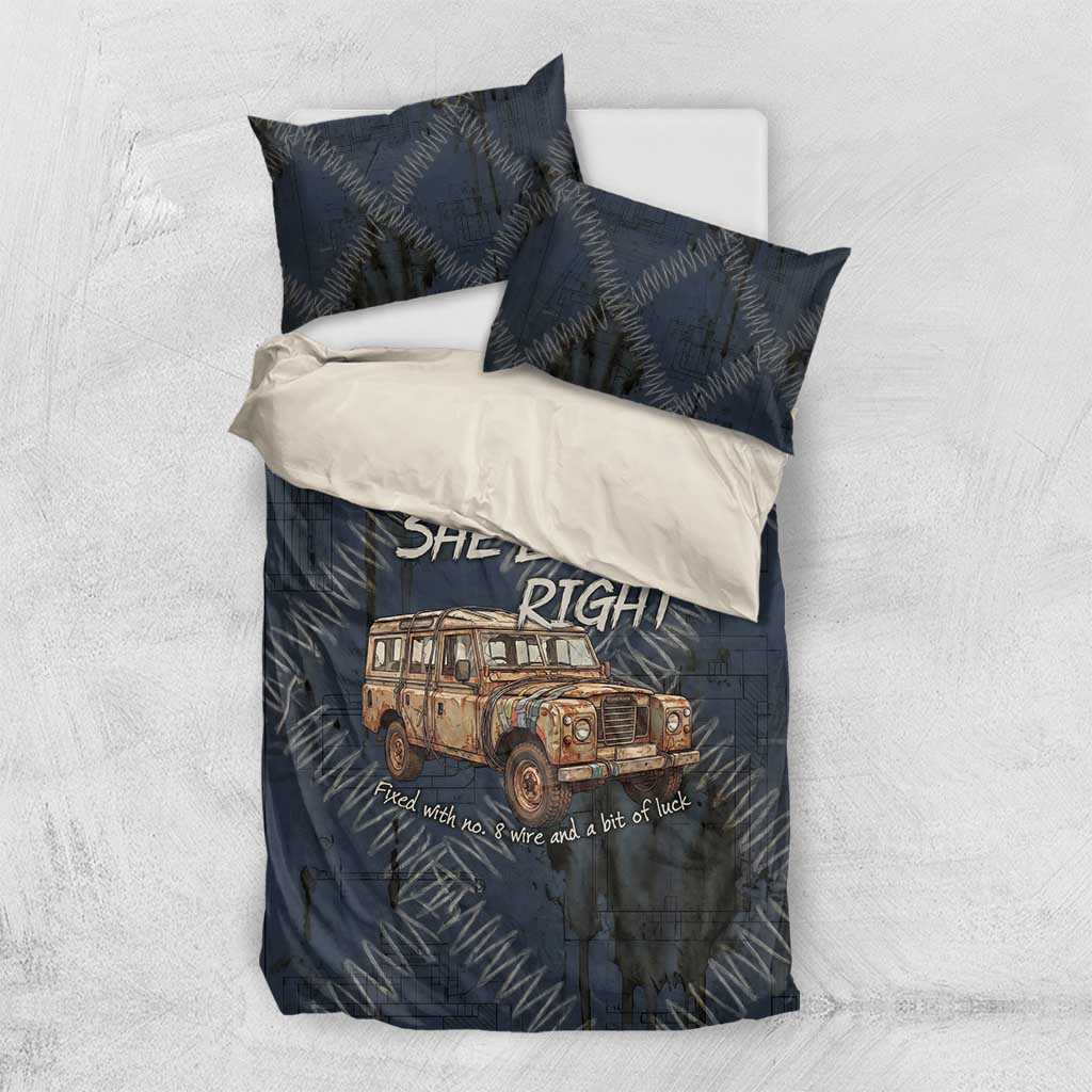 New Zealand She’ll Be Right Bedding Set NZ Slang No. 8 Wire Map Pattern TS04 US Twin 172cm x 218cm Navy Slate - Polynesian Pride