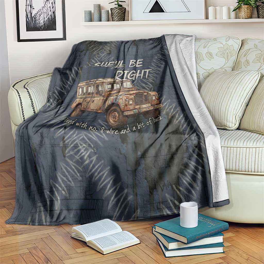 New Zealand She’ll Be Right Blanket NZ Slang No. 8 Wire Map Pattern TS04 Navy Slate - Polynesian Pride