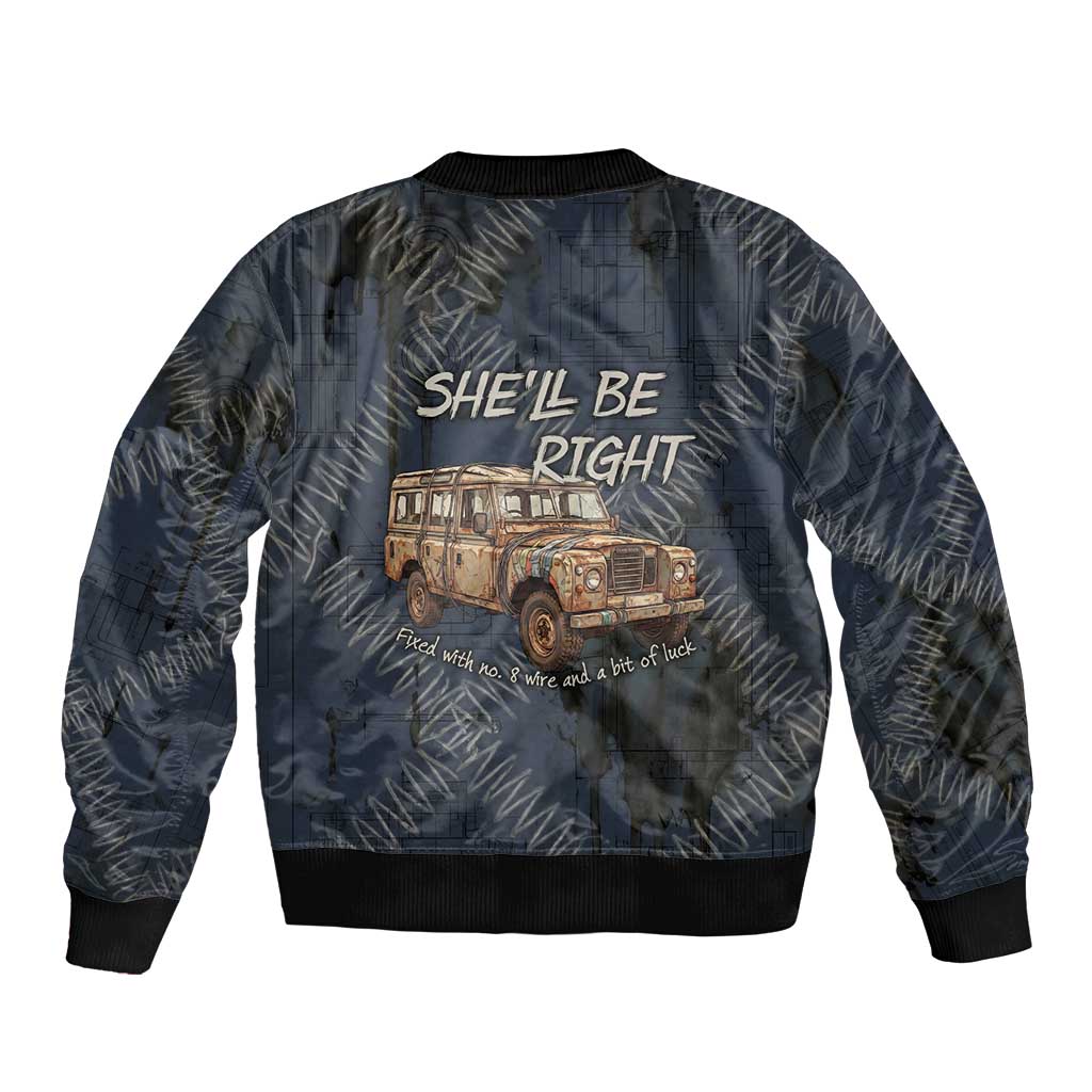 New Zealand She’ll Be Right Bomber Jacket NZ Slang No. 8 Wire Map Pattern TS04 - Polynesian Pride