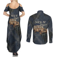 New Zealand She’ll Be Right Couples Matching Summer Maxi Dress and Long Sleeve Button Shirt NZ Slang No. 8 Wire Map Pattern