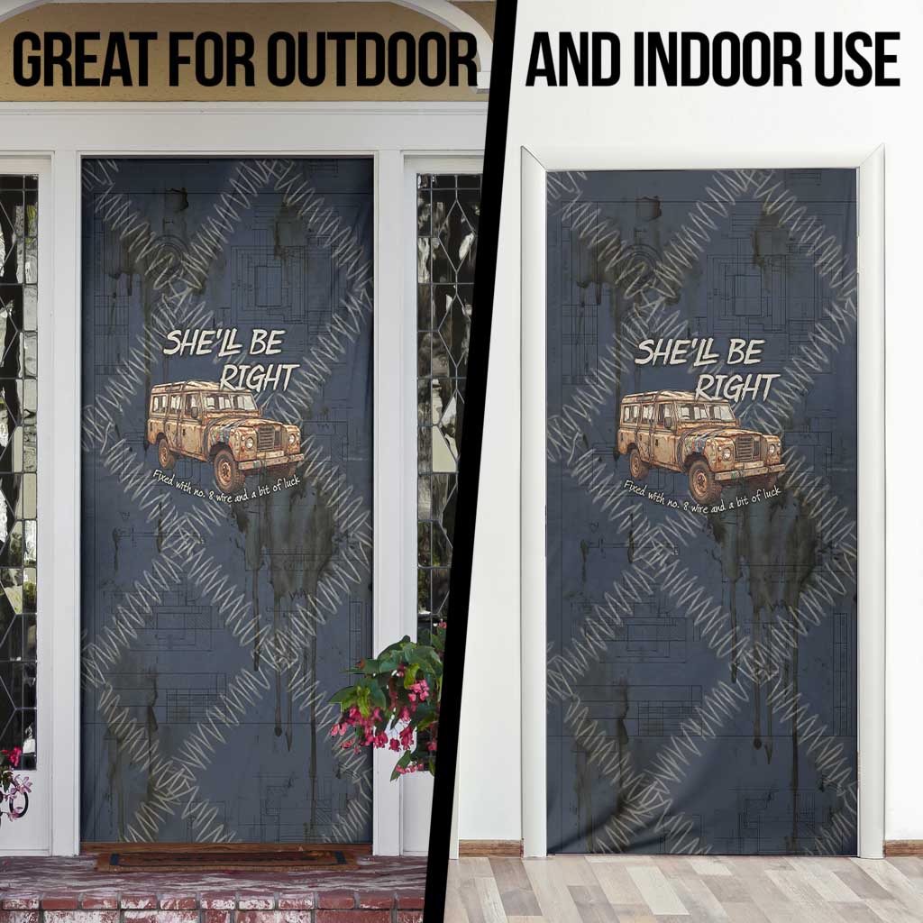 New Zealand She’ll Be Right Door Cover NZ Slang No. 8 Wire Map Pattern