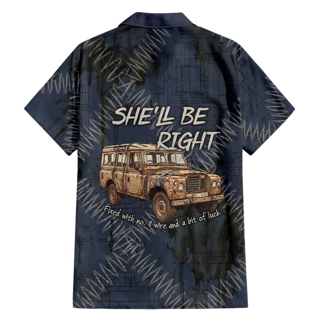 New Zealand She’ll Be Right Family Matching Off Shoulder Maxi Dress and Hawaiian Shirt NZ Slang No. 8 Wire Map Pattern