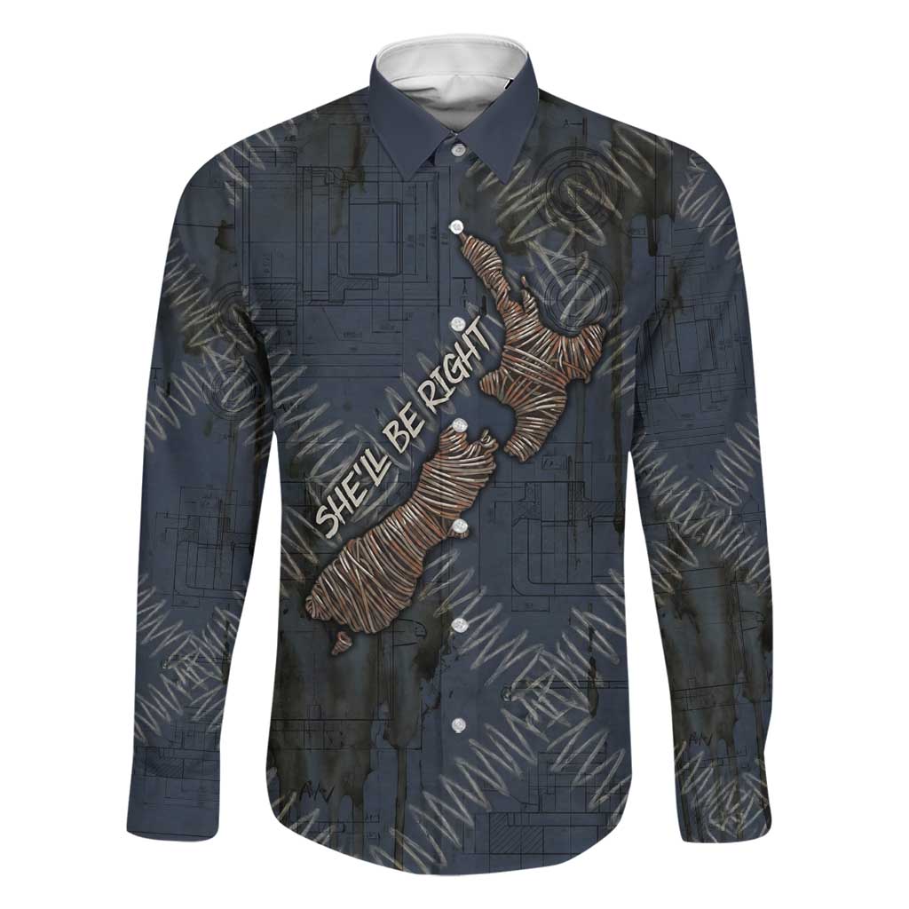 New Zealand She’ll Be Right Family Matching Off Shoulder Maxi Dress and Hawaiian Shirt NZ Slang No. 8 Wire Map Pattern