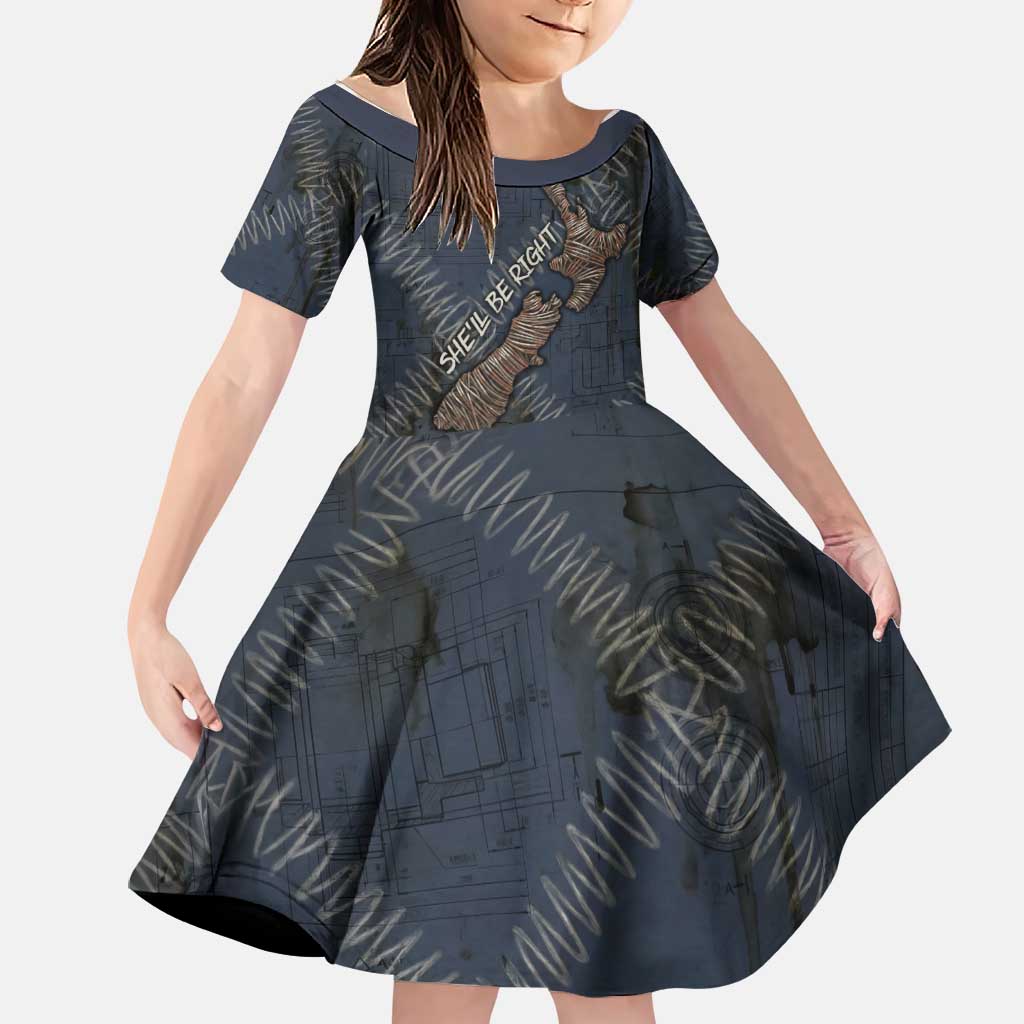 New Zealand She’ll Be Right Family Matching Tank Maxi Dress and Hawaiian Shirt NZ Slang No. 8 Wire Map Pattern