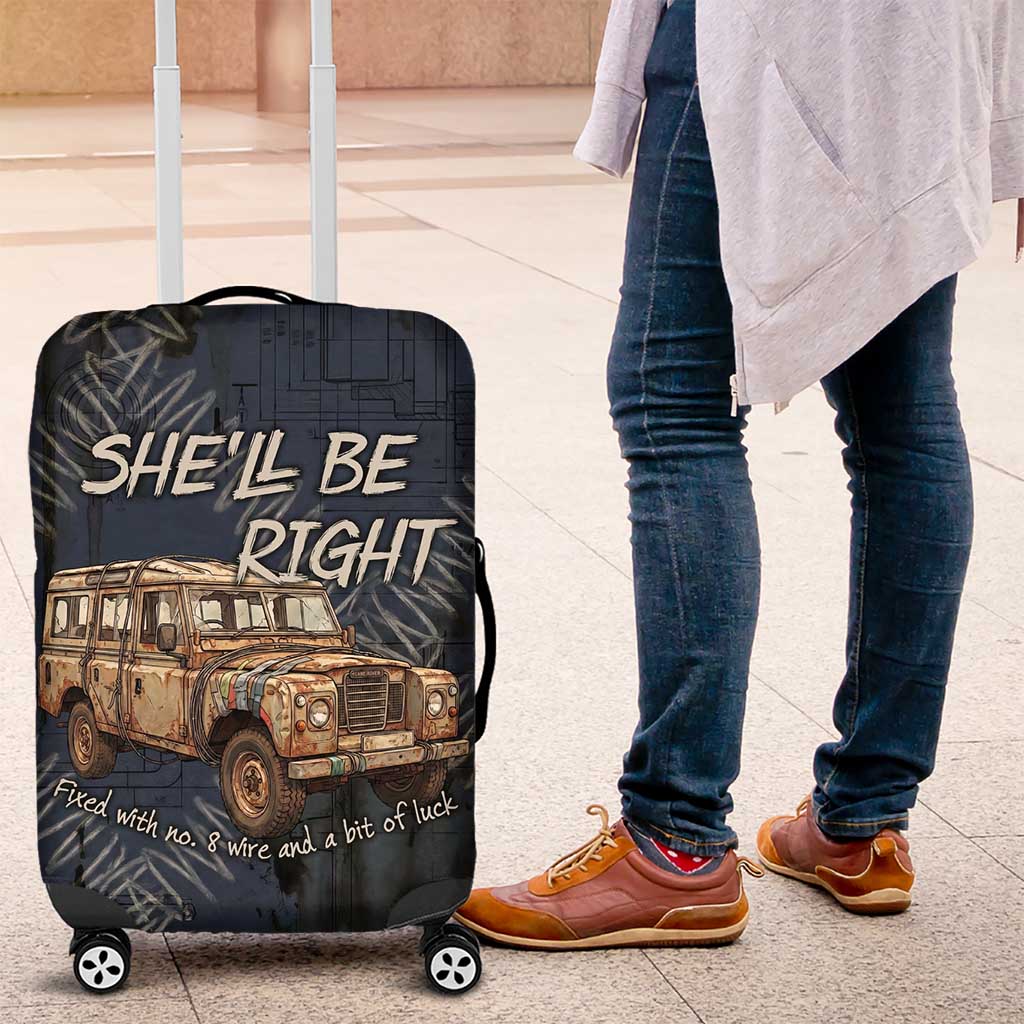 New Zealand She’ll Be Right Luggage Cover NZ Slang No. 8 Wire Map Pattern TS04 Navy Slate - Polynesian Pride