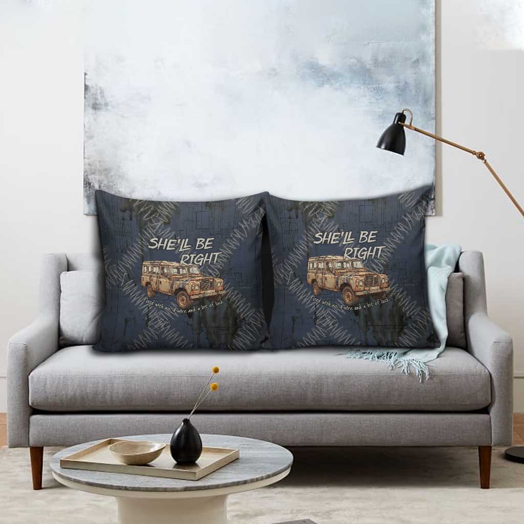 New Zealand She’ll Be Right Pillow Cover NZ Slang No. 8 Wire Map Pattern