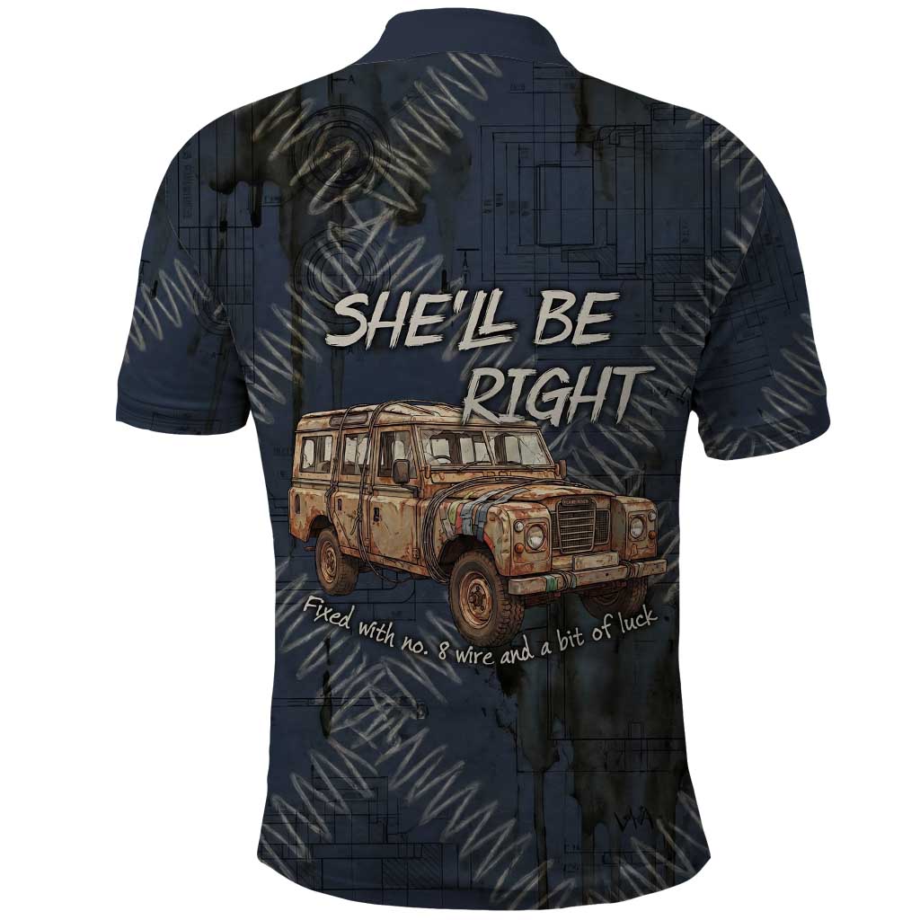 New Zealand She’ll Be Right Polo Shirt NZ Slang No. 8 Wire Map Pattern