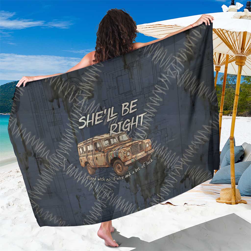 New Zealand She’ll Be Right Sarong NZ Slang No. 8 Wire Map Pattern TS04 One Size 44 x 66 inches Navy Slate - Polynesian Pride