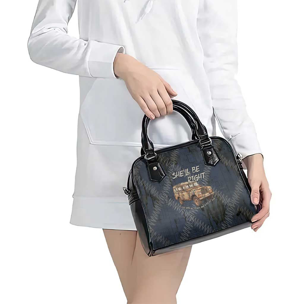 New Zealand She’ll Be Right Shoulder Handbag NZ Slang No. 8 Wire Map Pattern