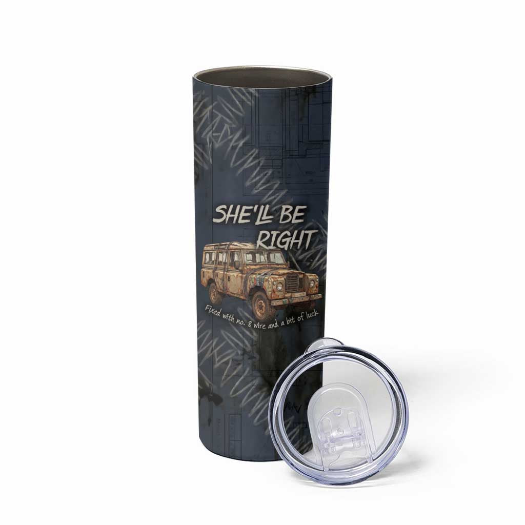 New Zealand She’ll Be Right Skinny Tumbler NZ Slang No. 8 Wire Map Pattern