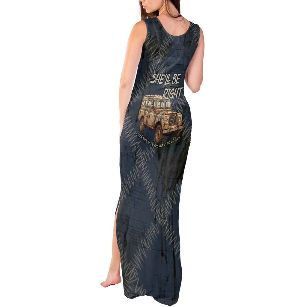 New Zealand She’ll Be Right Tank Maxi Dress NZ Slang No. 8 Wire Map Pattern