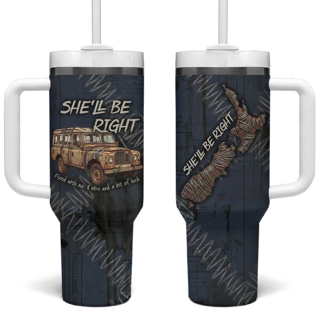 New Zealand She’ll Be Right Tumbler With Handle NZ Slang No. 8 Wire Map Pattern