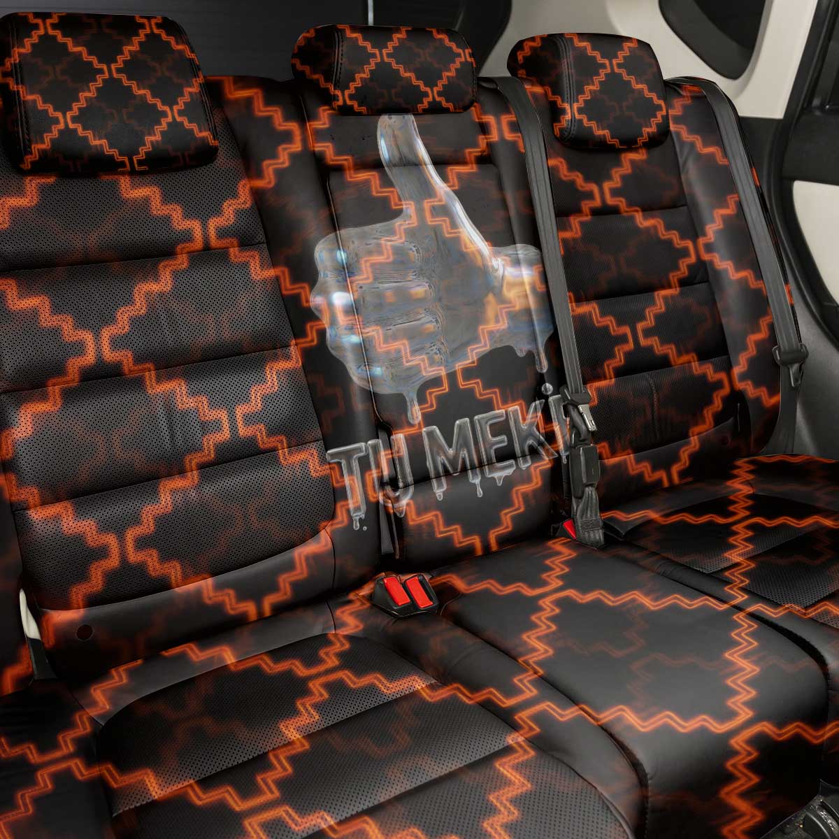 Tu Meke Maori New Zealand Slang Back Car Seat Cover with Glow Neon Step Style