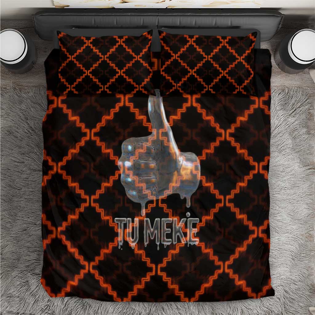 Tu Meke Maori New Zealand Slang Bedding Set with Glow Neon Step Style TS04 Black Orange - Polynesian Pride