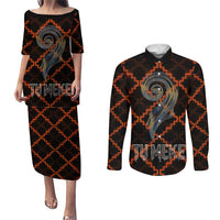 Tu Meke Maori New Zealand Slang Couples Matching Puletasi and Long Sleeve Button Shirt with Glow Neon Step Style