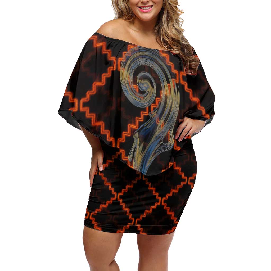 Tu Meke Maori New Zealand Slang Family Matching Off Shoulder Short Dress and Hawaiian Shirt with Glow Neon Step Style TS04 Mom's Dress Black Orange - Polynesian Pride