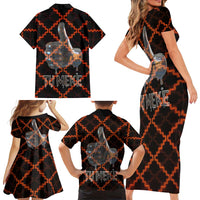 Tu Meke Maori New Zealand Slang Family Matching Short Sleeve Bodycon Dress and Hawaiian Shirt with Glow Neon Step Style