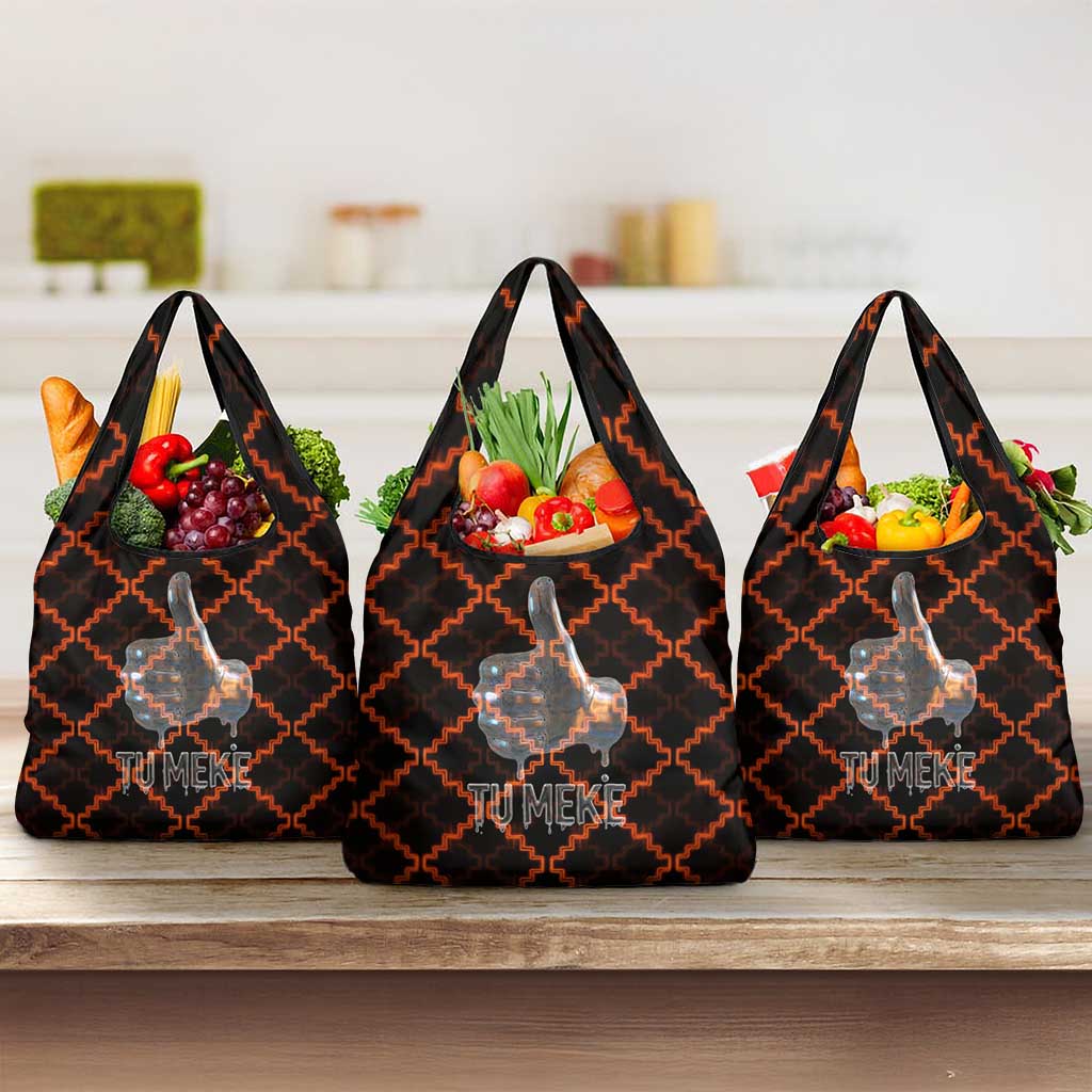 Tu Meke Maori New Zealand Slang Grocery Bag with Glow Neon Step Style TS04 3-pack One Size Black Orange - Polynesian Pride