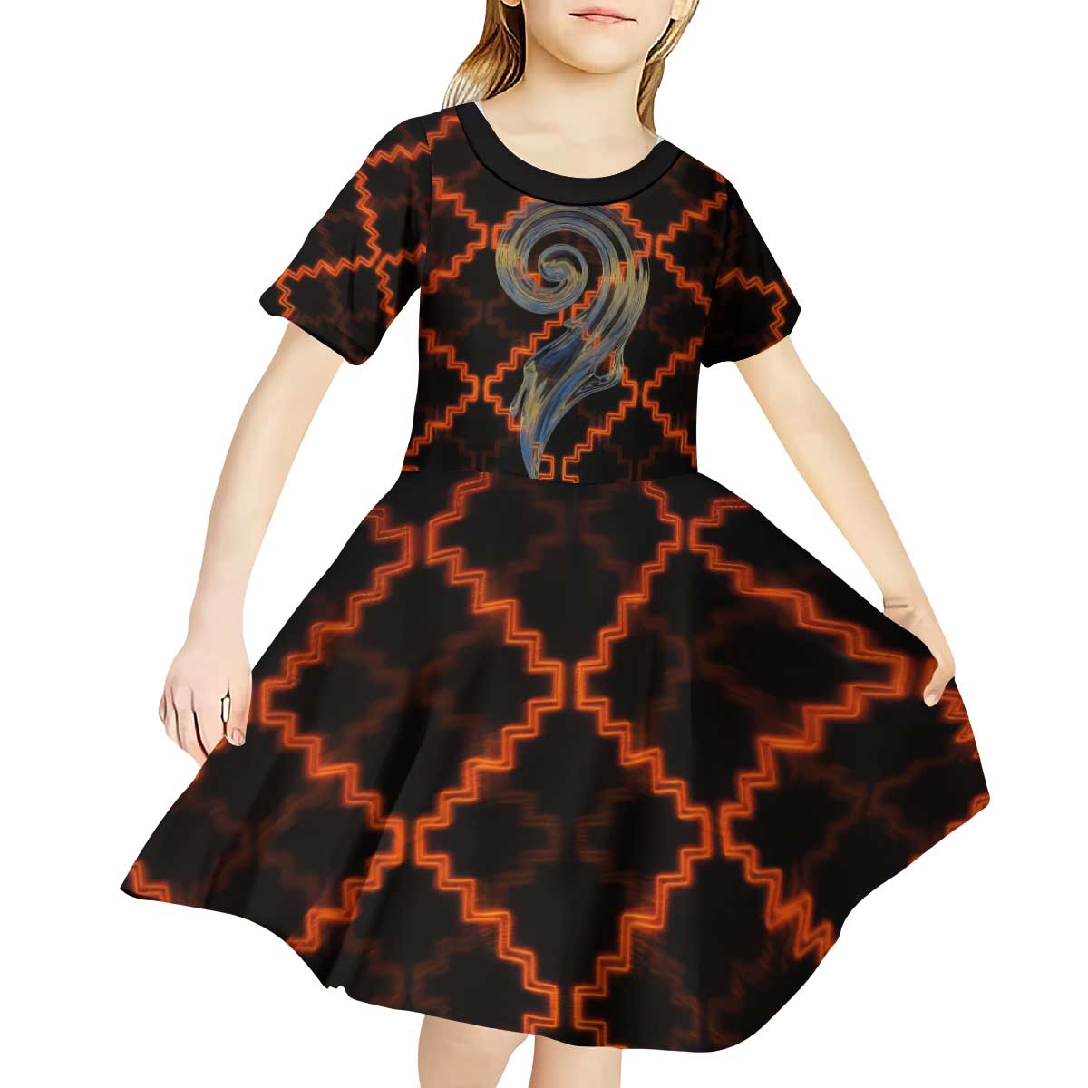 Tu Meke Maori New Zealand Slang Kid Short Sleeve Dress with Glow Neon Step Style