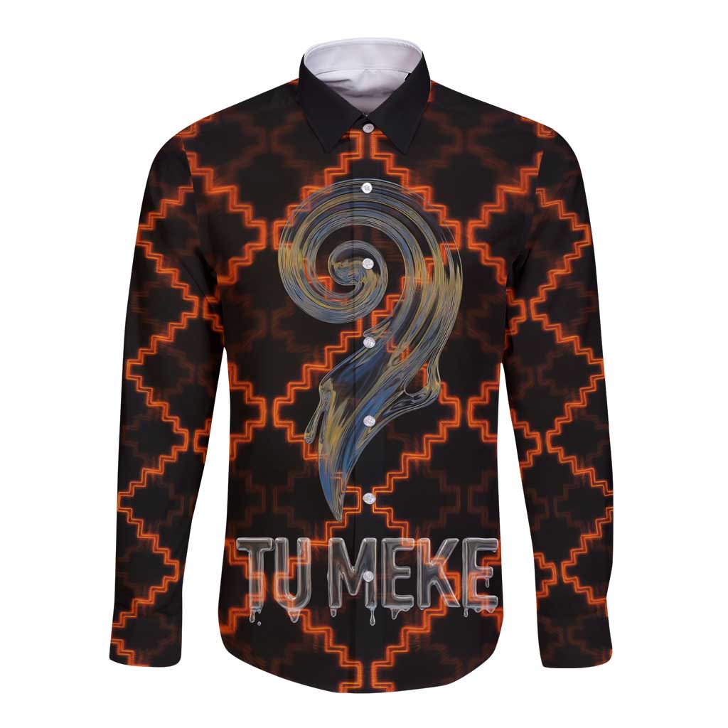 Tu Meke Maori New Zealand Slang Long Sleeve Button Shirt with Glow Neon Step Style