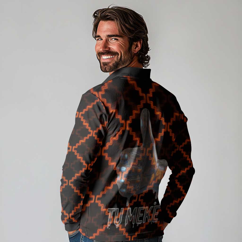 Tu Meke Maori New Zealand Slang Long Sleeve Polo Shirt with Glow Neon Step Style