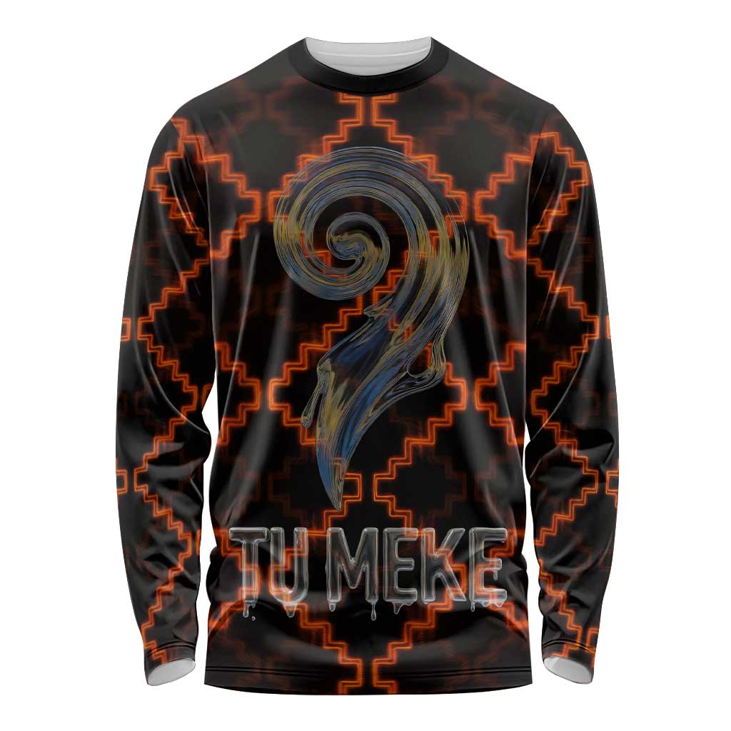 Tu Meke Maori New Zealand Slang Long Sleeve Shirt with Glow Neon Step Style TS04 Unisex Black Orange - Polynesian Pride