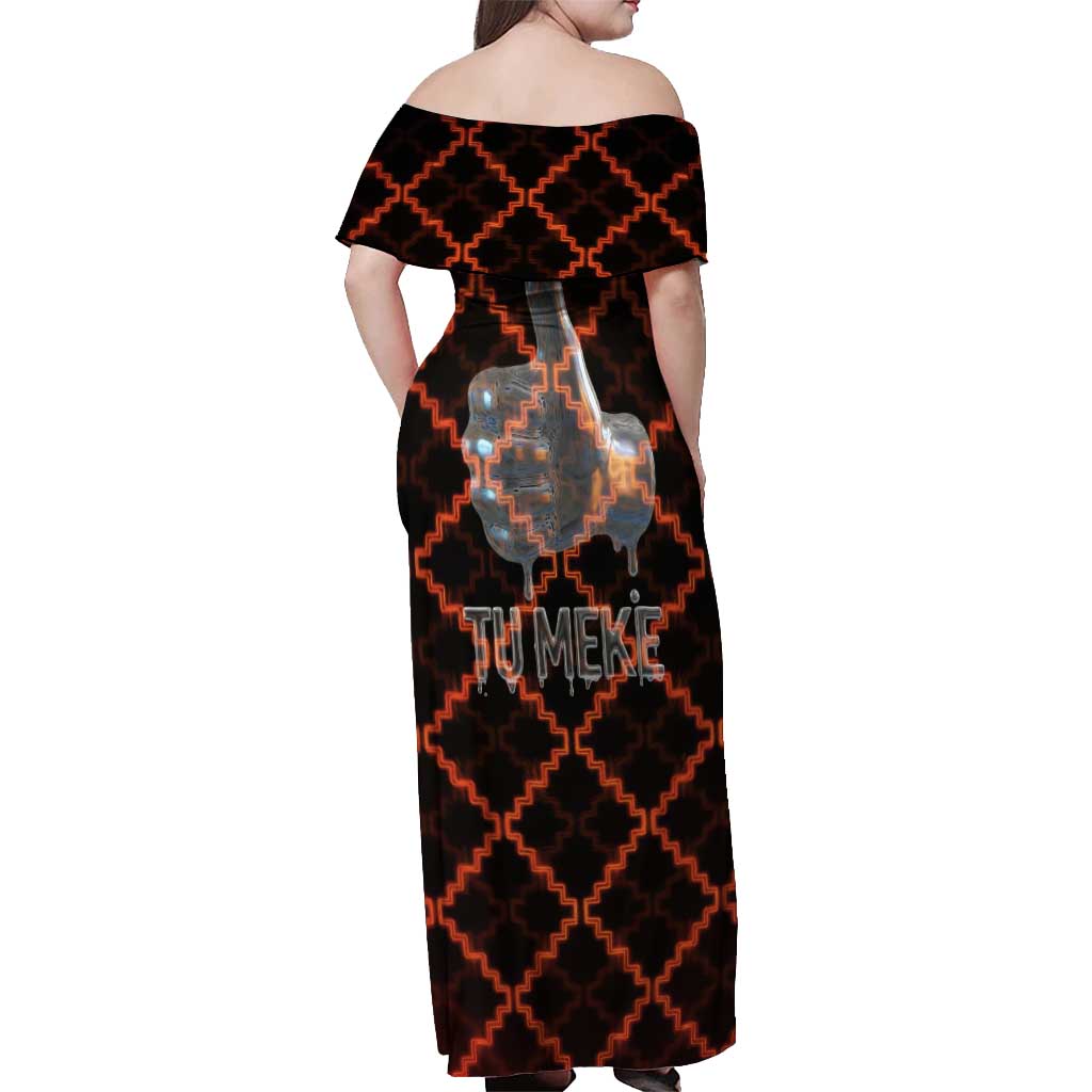 Tu Meke Maori New Zealand Slang Off Shoulder Maxi Dress with Glow Neon Step Style