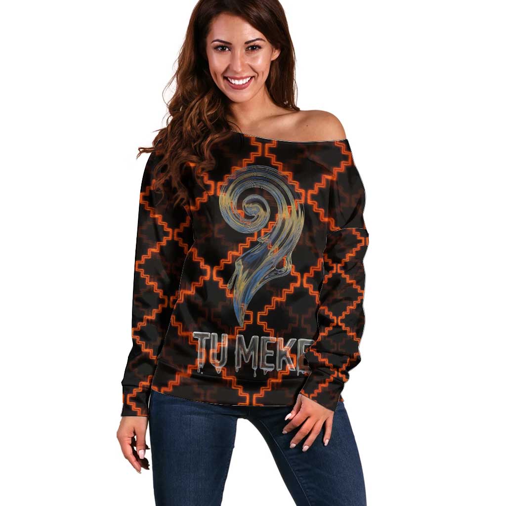 Tu Meke Maori New Zealand Slang Off Shoulder Sweater with Glow Neon Step Style