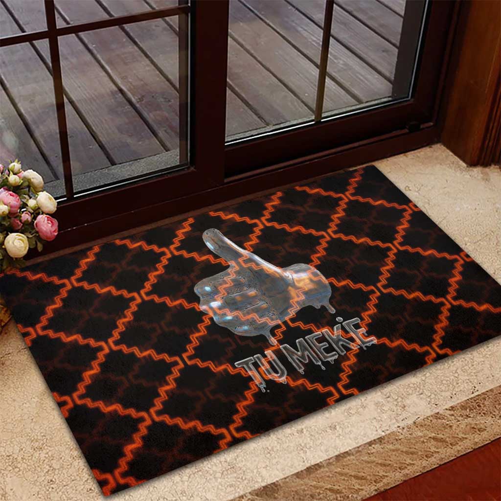 Tu Meke Maori New Zealand Slang Rubber Doormat with Glow Neon Step Style