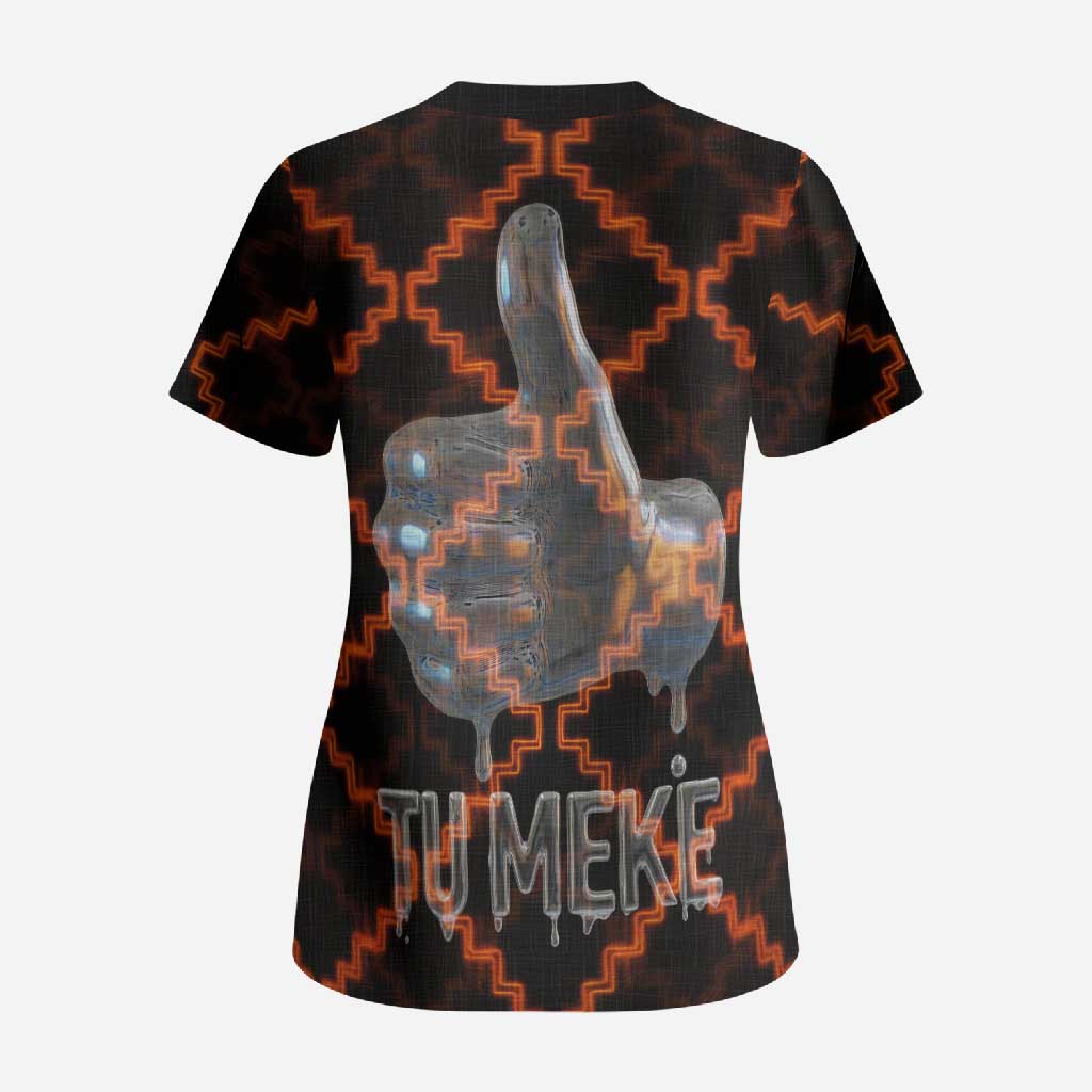 Tu Meke Maori New Zealand Slang Scrub Top with Glow Neon Step Style TS04 - Polynesian Pride