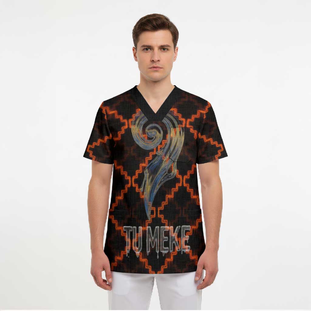 Tu Meke Maori New Zealand Slang Scrub Top with Glow Neon Step Style TS04 - Polynesian Pride