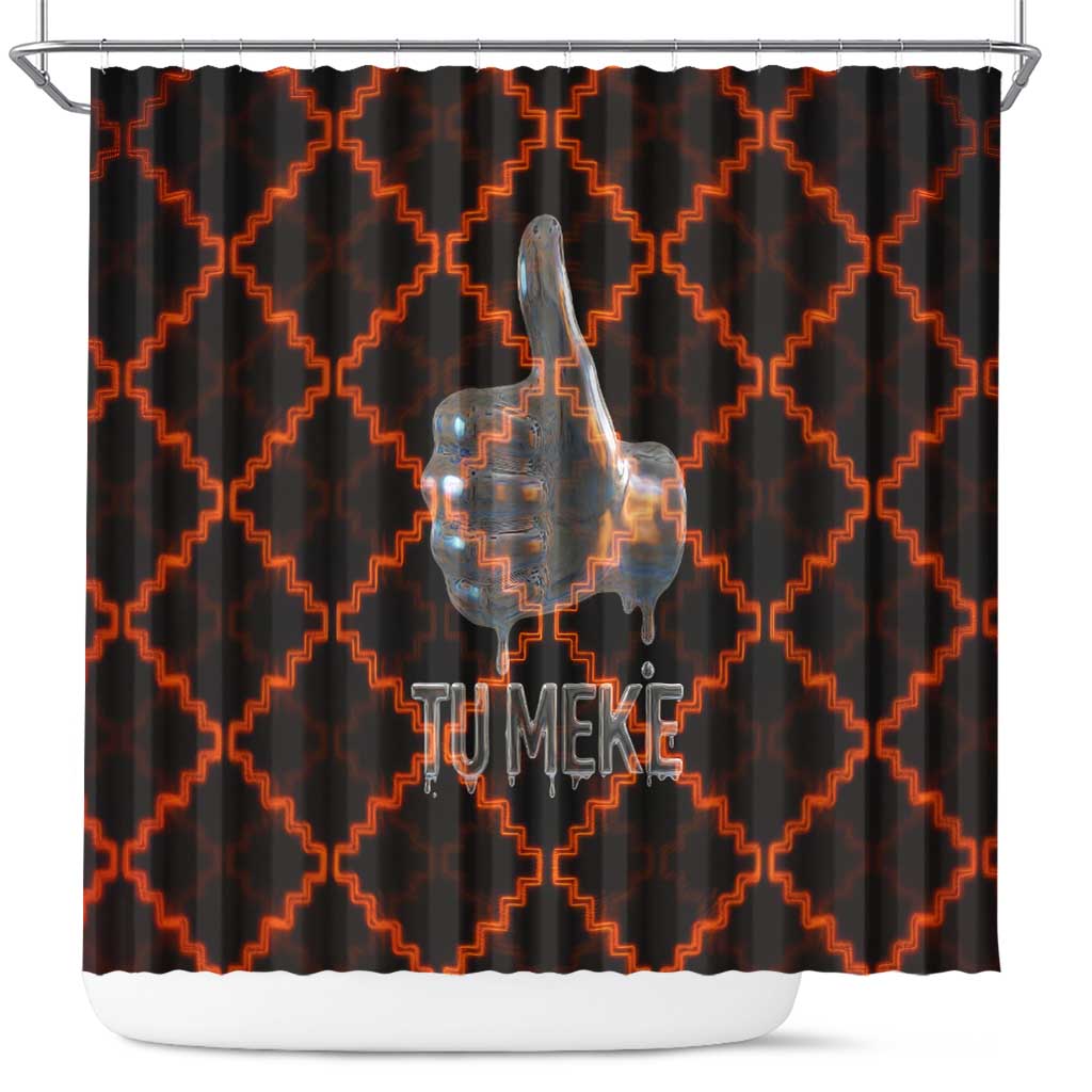 Tu Meke Maori New Zealand Slang Shower Curtain with Glow Neon Step Style