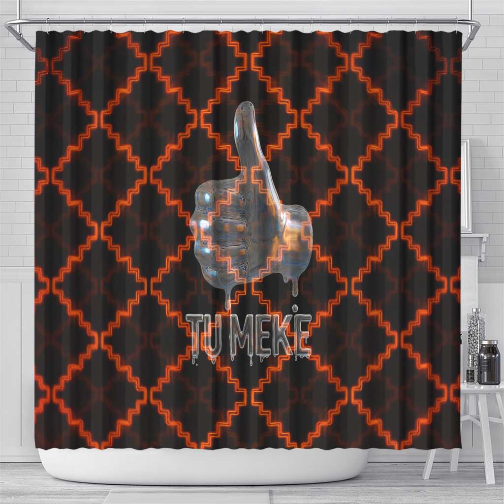 Tu Meke Maori New Zealand Slang Shower Curtain with Glow Neon Step Style