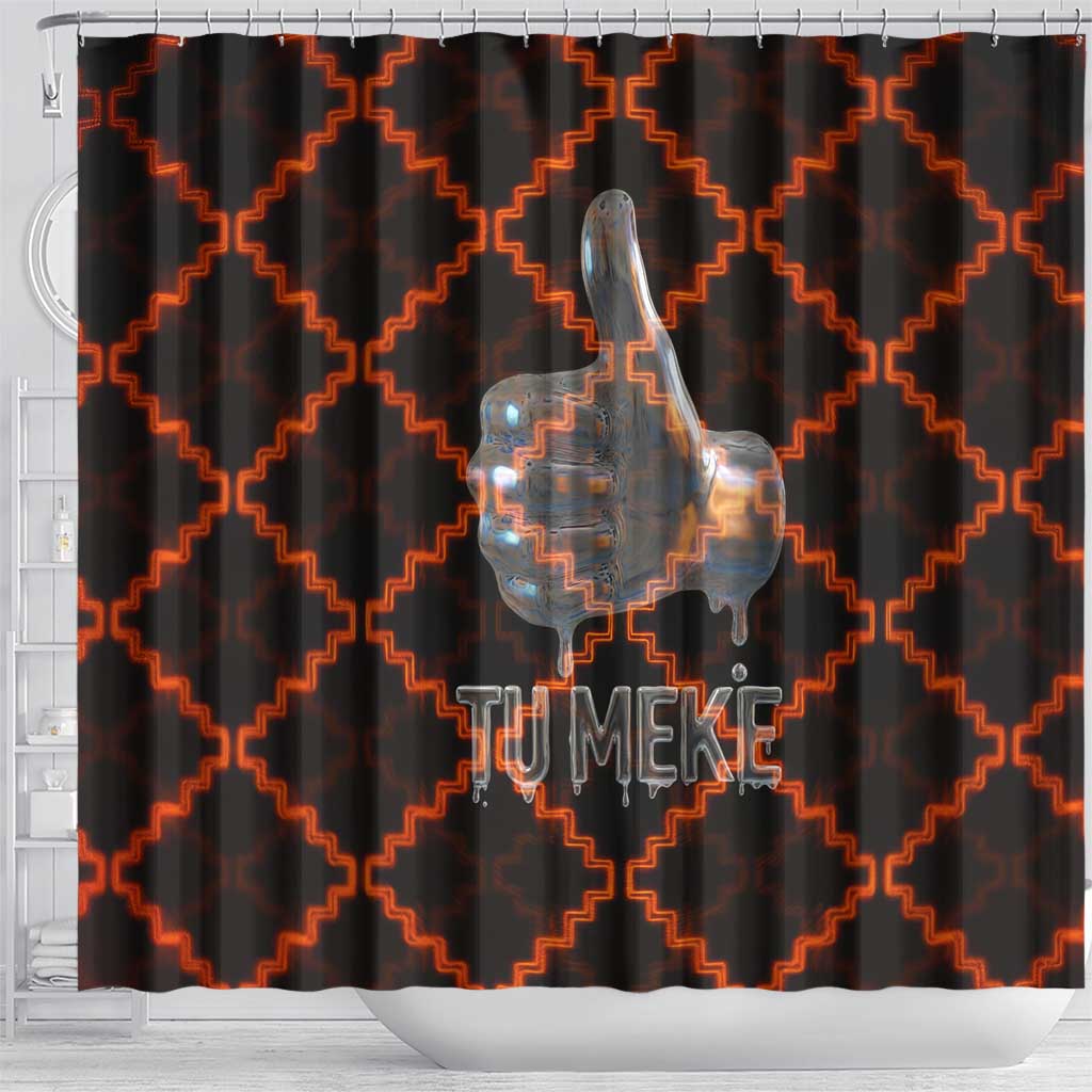 Tu Meke Maori New Zealand Slang Shower Curtain with Glow Neon Step Style